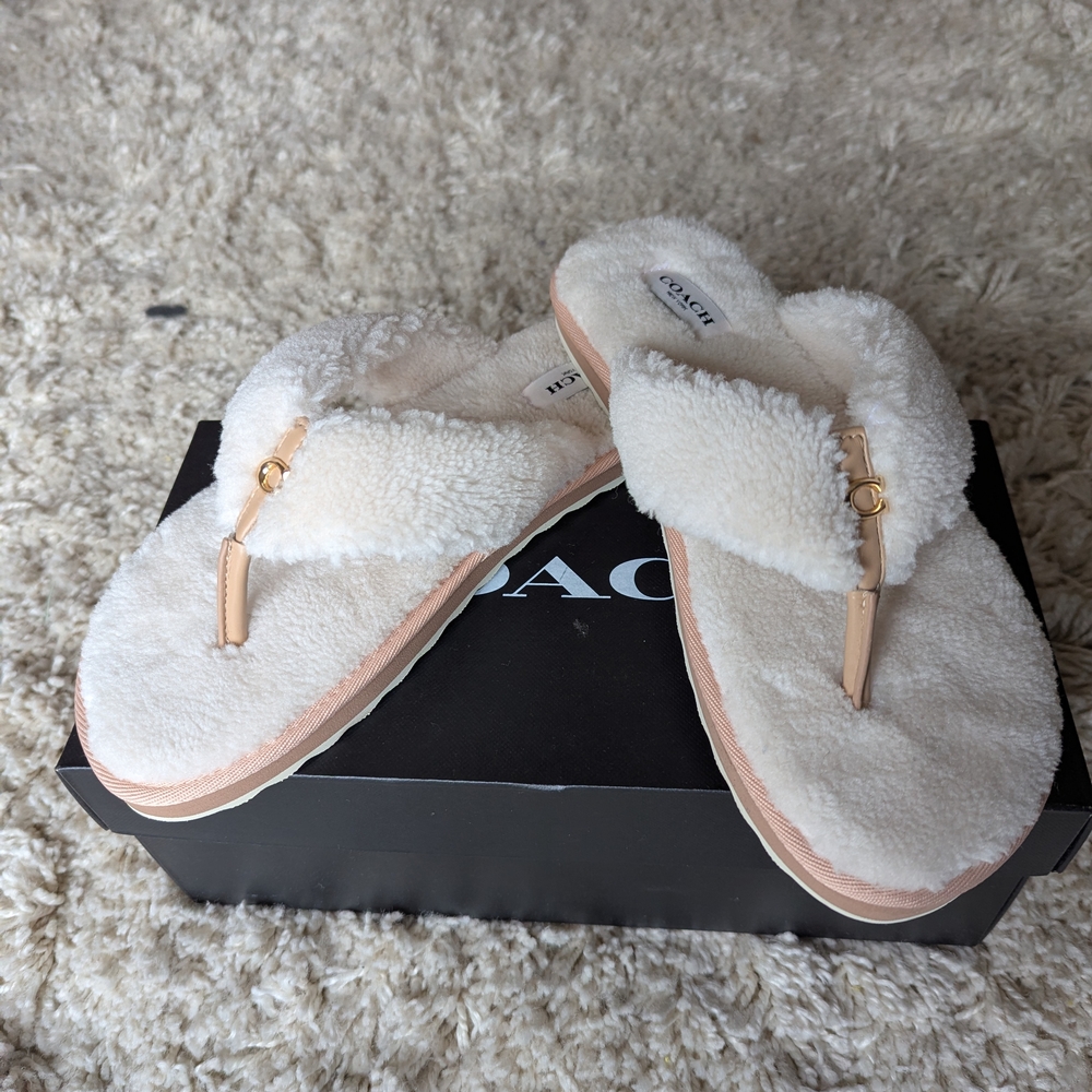 NWT Coach Women's Hampton Flip Flops In Natural - Size 8